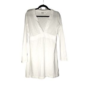 Athleta White Long Sleeve V-Neck Dress Cotton/Modal Size Small